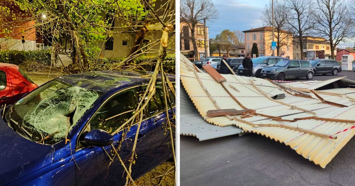 Vento fortissimo nel nord Italia.  Ha abbattuto alberi e tetti di case