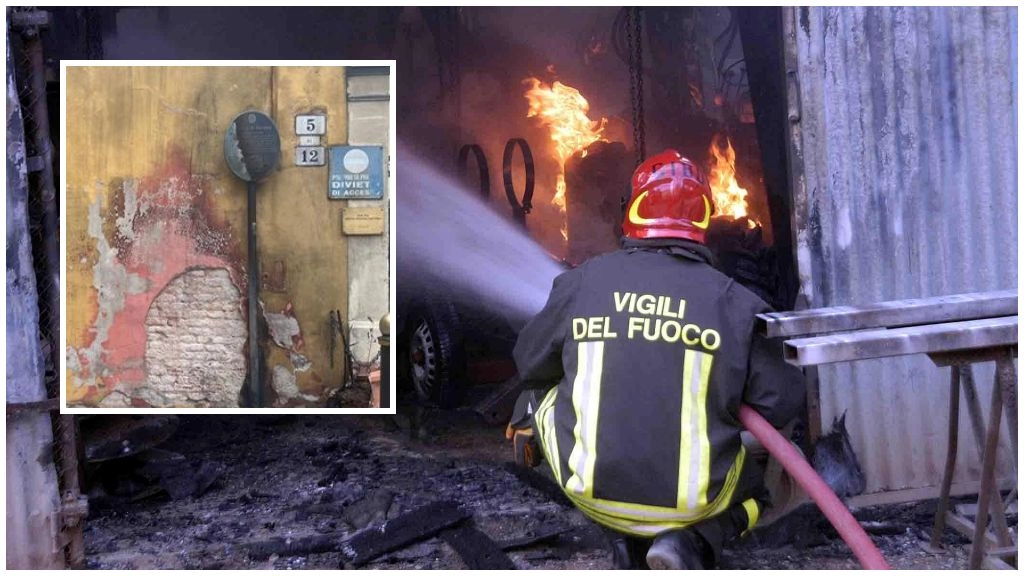 vigili-del-fuoco-al-lavoro-e-nel-riquadro-il-muro-rovinato-fuori-dalla-chiesa-della-misericordia-in-piazza-di-porta-castiglione vigili-del-fuoco-al-lavoro-e-nel-riquadro-il-muro-rovinato-fuori-dalla-chiesa-della-misericordia-in-piazza-di-porta-castiglione
